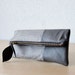 Leather Clutch in Dark Grey Cow Leather and Blended European Wool and Silk - Indie Patchwork Series