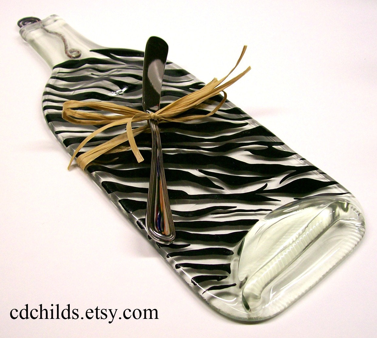 Recycled Wine Bottle Serving Tray/Cheese Board With Silver