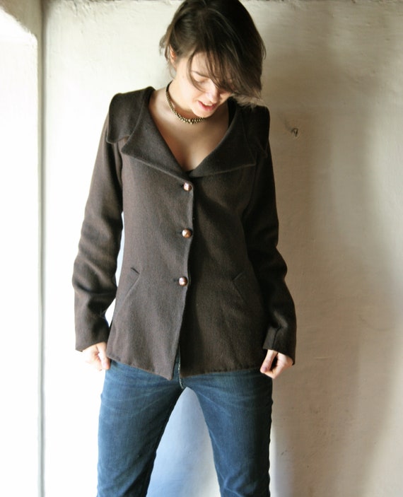 Womens blazer wool winter coat Brown tweed Jacket for