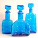 RESERVED for Laurie - Vintage retro decanter set, turquoise blue, brutalist style