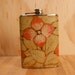 Rebecca Flask - Leather and Stainless Steel - Dogwood Flowers in Green, Pink and Antique Brown