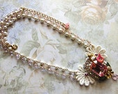 Mystical Pink Crystal Mermaid Necklace Fae Faerie Fay Faery Fantasy Gold Princess Glam Gentle Soothing Statement White