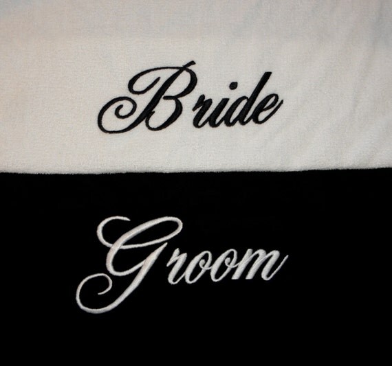 BRIDE  GROOM BEACH Towels with Canvas Tote Bag Black and White ...