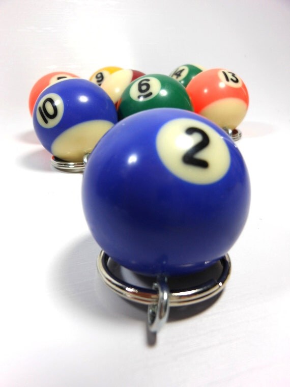 BILLIARD BALL KEYCHAIN Lucky Number 2 by BlythHouseCreations