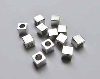 5mm Silver Metal Cube Beads - Large Hole - 12 pieces