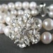 Rhinestone Snowflake Wedding Bracelet, 2 Strand White Pearl Bracelet, Silver, Handmade, Snow Bride