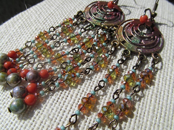 Sunburst Long Dangle Sparkly Earrings by moonlilydesigns on Etsy