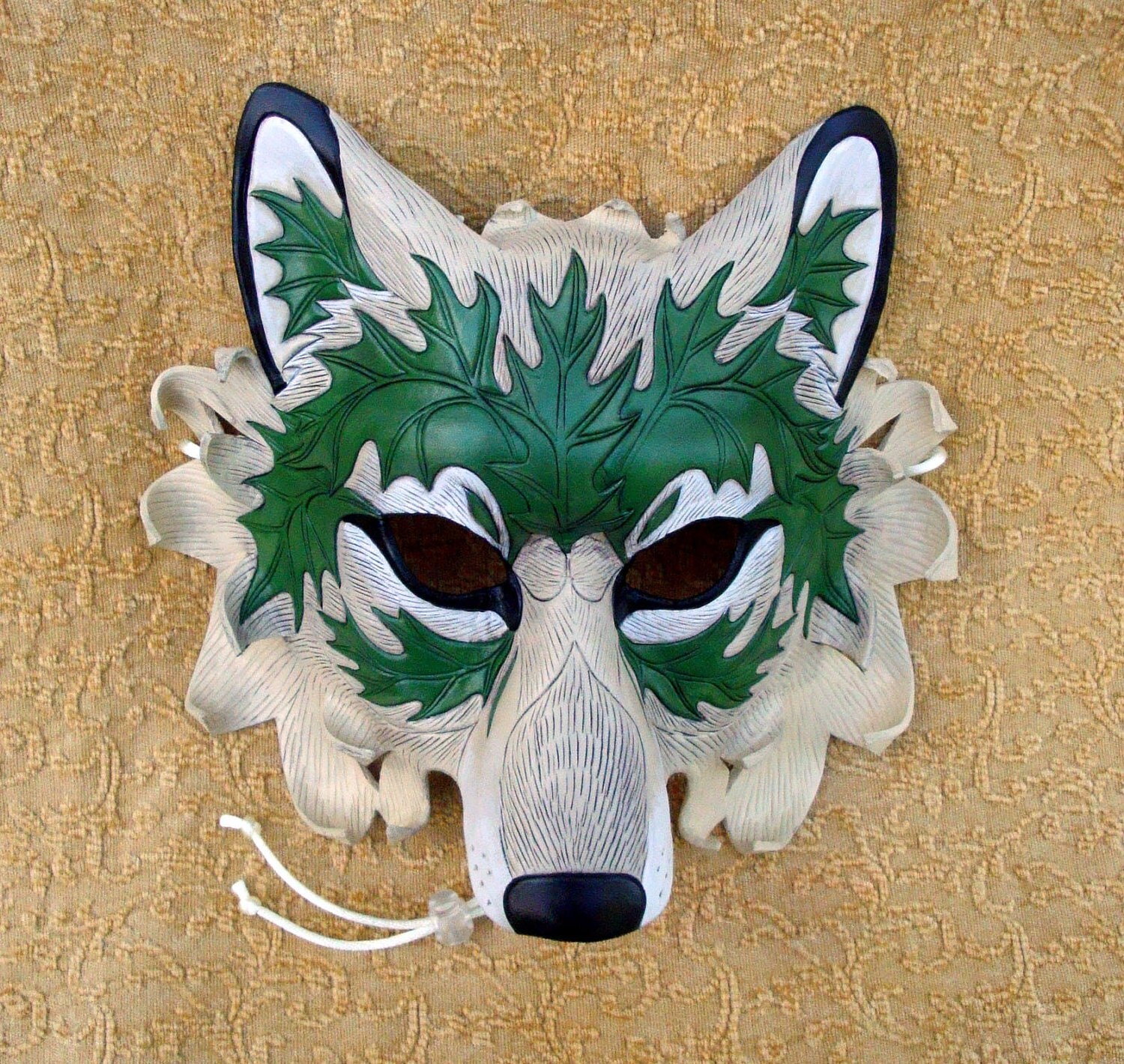 Green Leaf Wolf Mask V2original hand made leather wolf