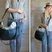 SALE /// TUNDRA /// black leather handbag with purple pattern