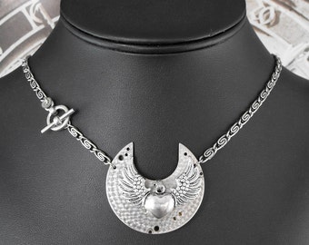 Steampunk Winged Heart Silver Necklace - Deluxe Lighthearted Wings of Time by COGnitive Creations
