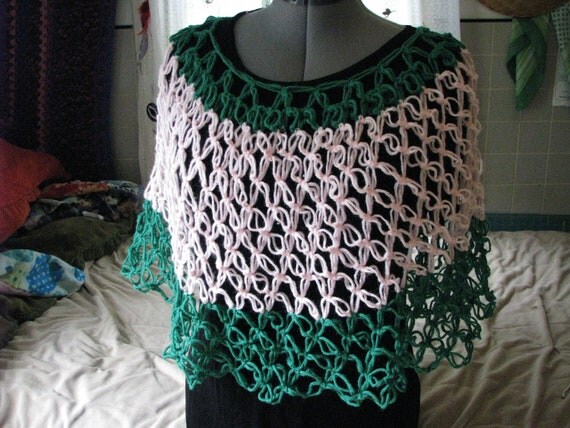 Bright Crocheted Mesh Poncho or shawl