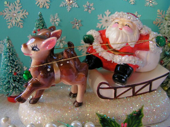 sale vintage santa and reindeer sleigh figurine by sale vintage santa and reindeer sleigh figurine by