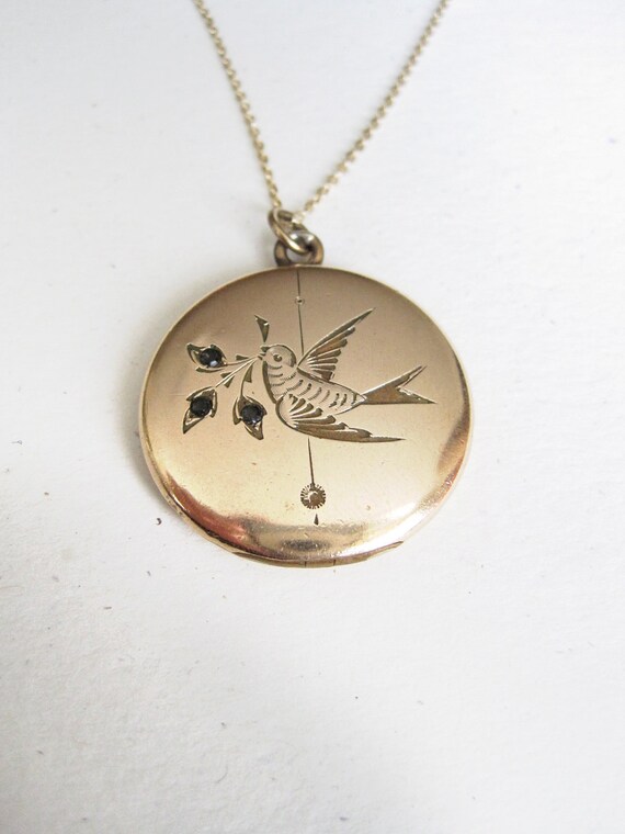 Delightful Victorian Gold Filled Locket with Bird and Branch