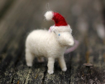 Santa Lamb - Needle Felted Christmas Ornament