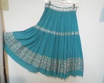 Squaw Skirt Waist Vintage 50's Turquoise & Silver 26" Waist Boho Southwestern
