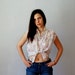 vintage SHEER button up / 1970s FLORAL cap sleeve blouse