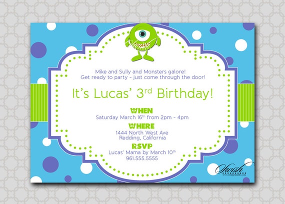 Monsters Themed Birthday Party Invitation - Mike Sully Inc printable diy party Il_570xn