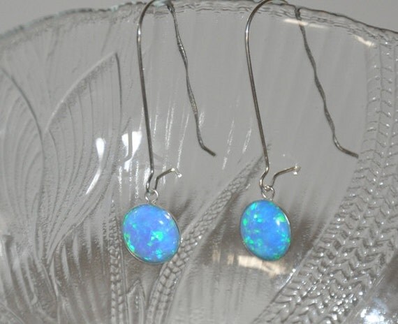 Australian Blue Opal Sterling Silver Earrings Dangling