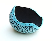 Beach Decor Painted and Carved Gourd Bowl Art Turquoise
