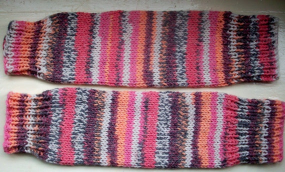 Chunky warm leg warmers multi striped Fair Isle by SpinningStreak