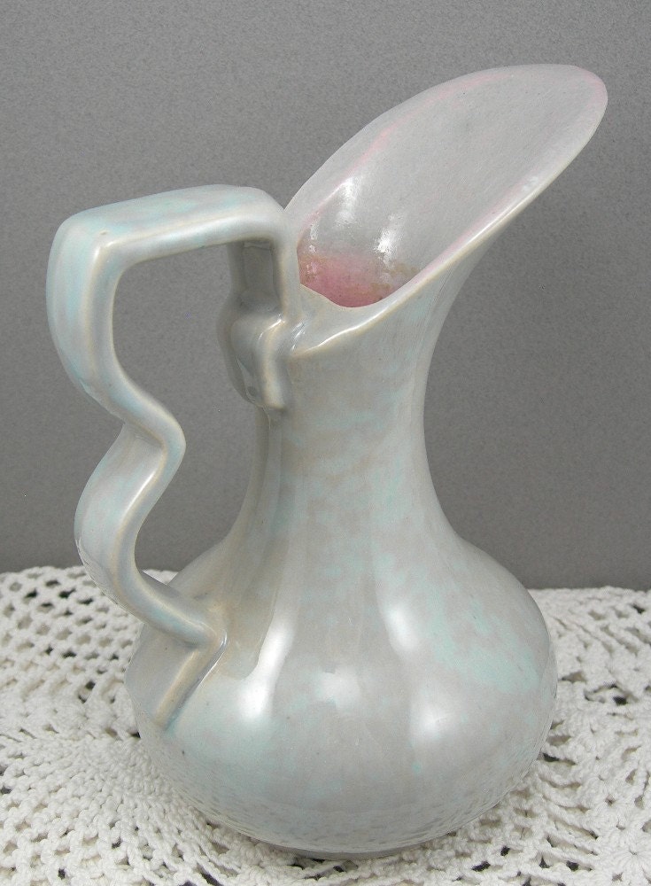 Vintage Gonder Pottery 6 Ewer Jug Vase Blue Gray with