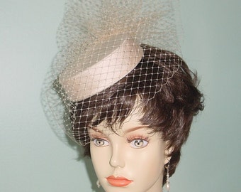 Pillbox Birdcage Veil Wedding Hat Silk Dupioni - Ready to Ship
