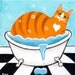 Fat Orange Cat in a Tub Original Folk Art Painting