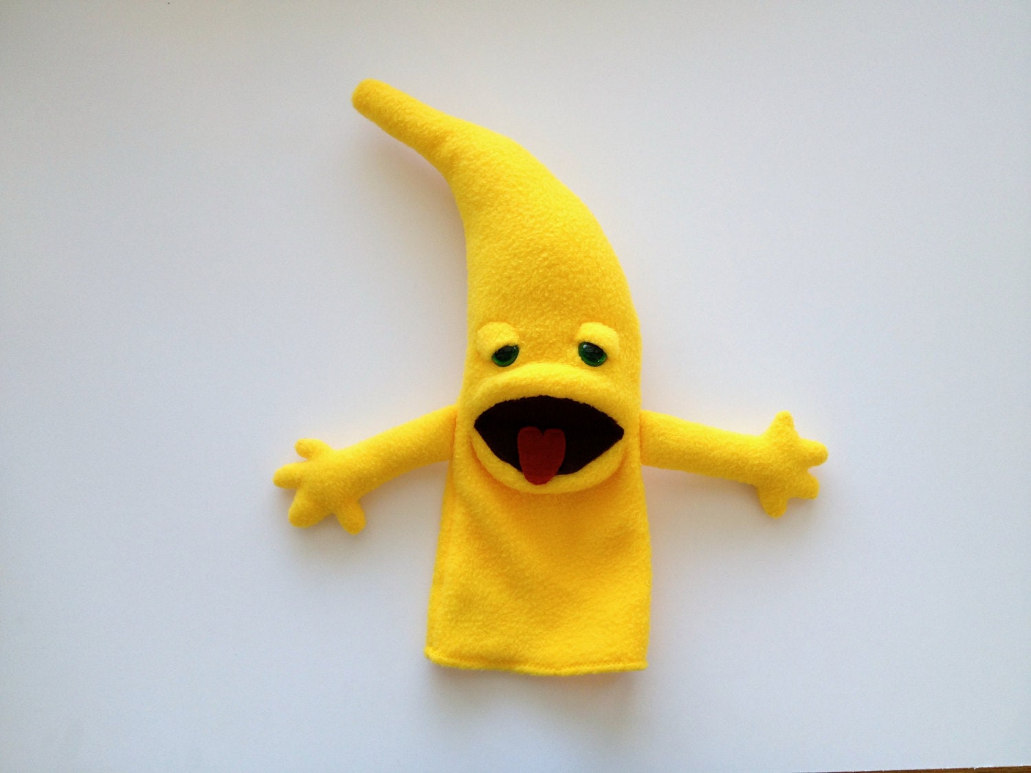 Sleepy Banana Hand Puppet Bright Yellow Fleece Velcro Arm