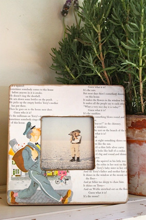 Vintage Up Cycled Children S Book Picture Frame Mailman