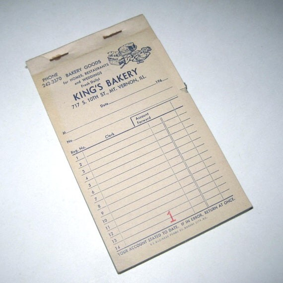 Vintage 1960s Unused Receipt Pad from King's by grandmothersattic