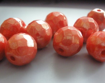 Vintage Glass Beads (12)(8mm) 1950's German Rubarb Red Luster Beads