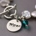 Mom Birthstone Bracelet - White Keshi Pearl Bracelet with Stamped "Mom" Disc and Birthstone Swarovski Crystal