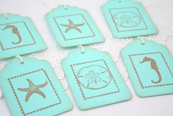 Shell Gift Tags Seashell Starfish Seahorse Favor Tags Beach