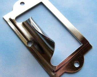 Set of 5 Bright Nickle Silver Finish Label Holders with Drawer Pull Handle, Card Holders, Metal Label Frame (LH0013)