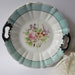Vintage Aqua Black Floral Handled Plate - Cottage Chic
