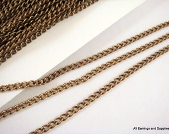 25ft Brass Curb Chain Antique Bronze 3.7x2.5mm Not Soldered - 25 feet - STR9047CH-AB25