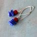 Rouge&bleu cobalt bleu and coral red on sterling silver earhooks