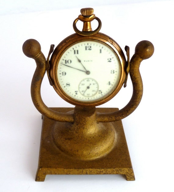 Vintage brass pocket watch stand vintage Elgin pocket watch