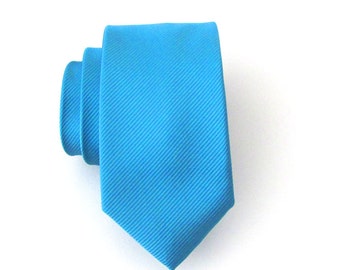 Mens Tie Skinny Tie - Teal Blue Tone on Tone Striped Skinny Necktie