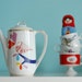 SECONDS SALE Small-sized lovebird and red polkadot dress teapot