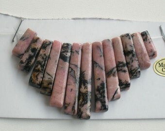 Stone Collar Pink Rhodonite 13pc Graduated Spikes