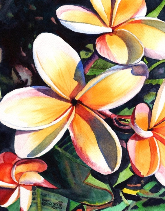 Kauai Rainbow Plumeria Watercolor Painting Original by kauaiartist