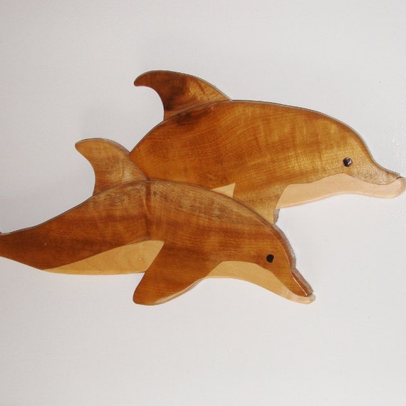 Double Dolphin Intarsia Wall Art Myrtlewood and Alder