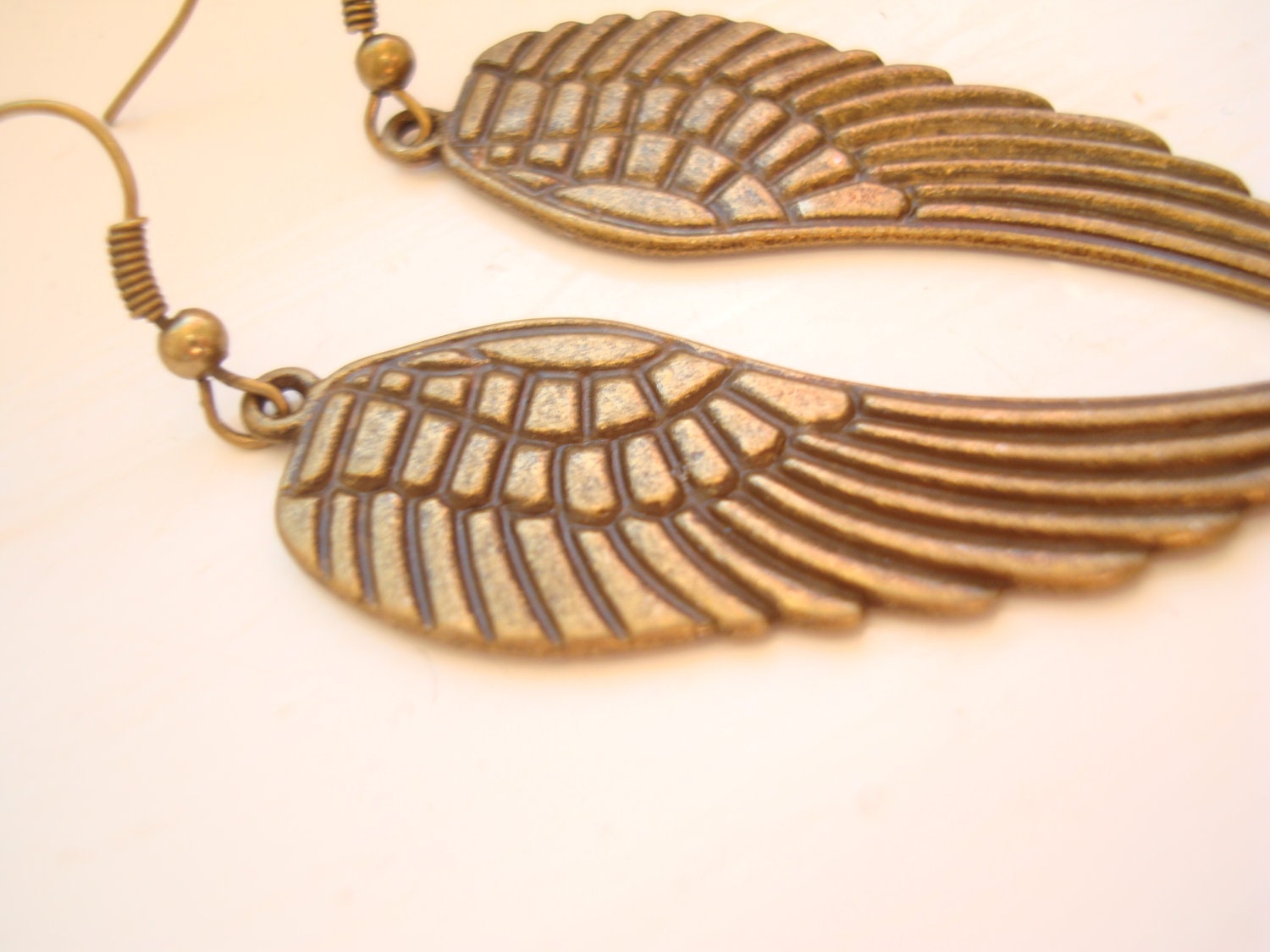 Gold Tone Angel Wing Earrings with Gold Plated Earwires