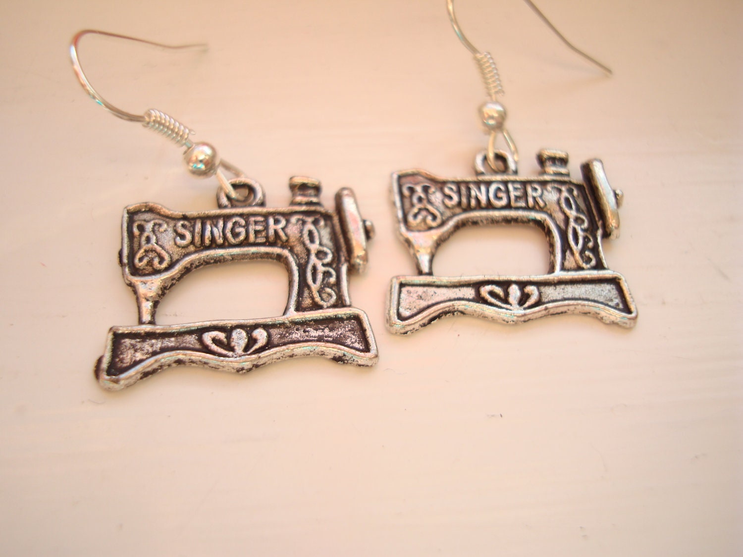 Singer Sewing Machine Silver Plated Earrings