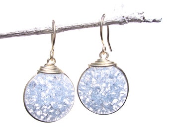 pale lavender fried glass earrings with silver