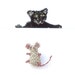Cat and mouse brooches, cat shoulder brooch and tiny mouse brooch
