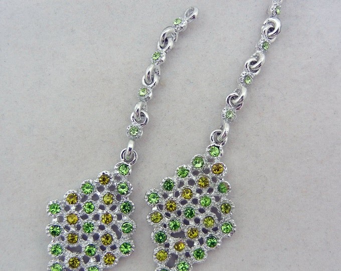 Pair of Silver-tone Diamond Shape Peridot and Olive Drop Charms