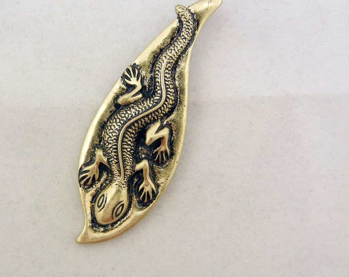 Antique Gold-tone Lizard Drop Pendant