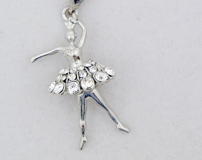 Silver-tone Dimensional Rhinestone Front Ballerina Pendant